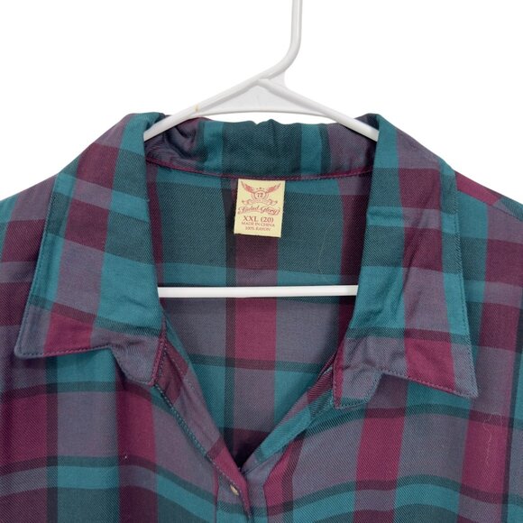 Faded Glory Womens Plaid Tunic Shirt SZ XXL (20)Teal & Burgundy Adj Waist Tie - Picture 10 of 11
